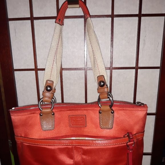 Stained nylon orange tan Coach purse with canvas - Picture 2 of 16